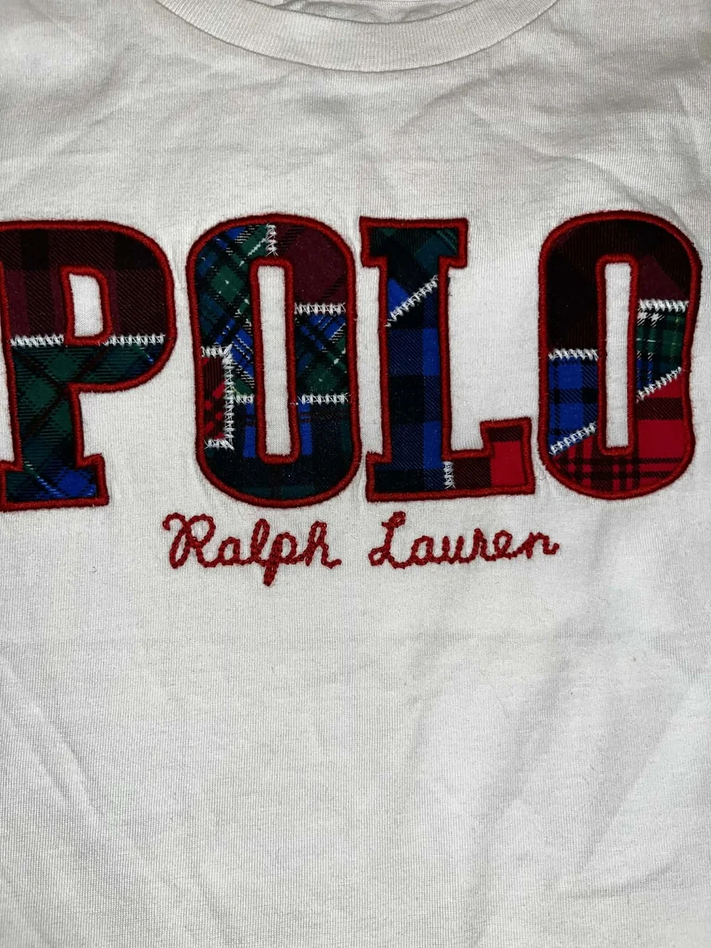 Polo Ralph Lauren White Tee with Plaid Logo